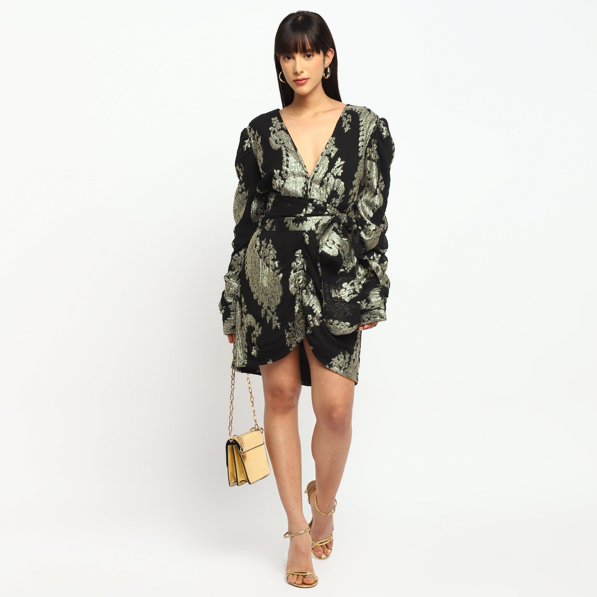 Bold Gold Paisley Wrap Dress